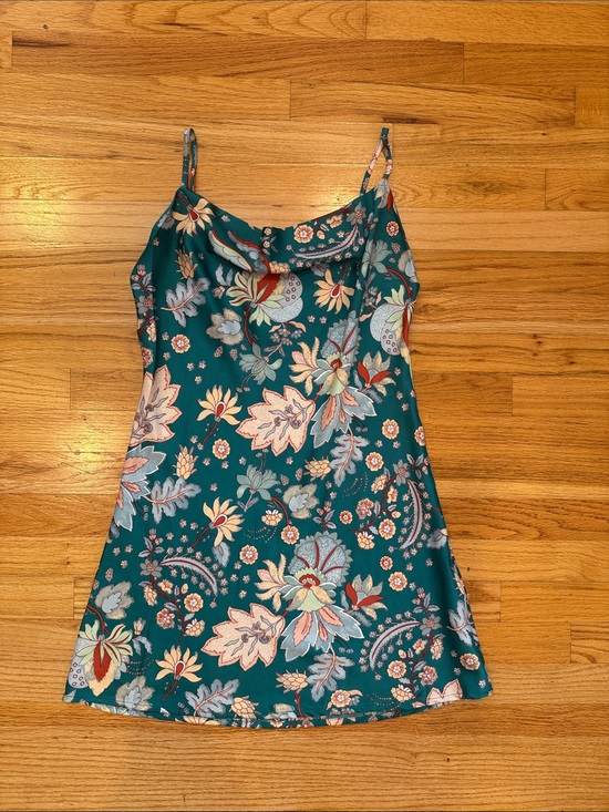 Paper Heart Dresses & Skirts - Teal Floral Slip Dress with Spaghetti Straps